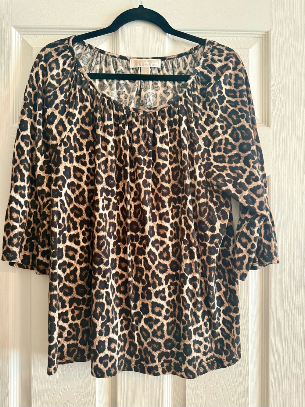 Michael Kors Leopard Print Scoop Neck Blouse - Brown & Black